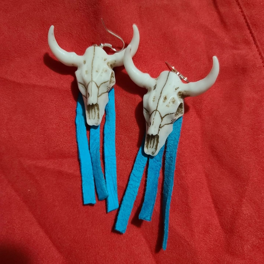 Cow skull and fringe earrings